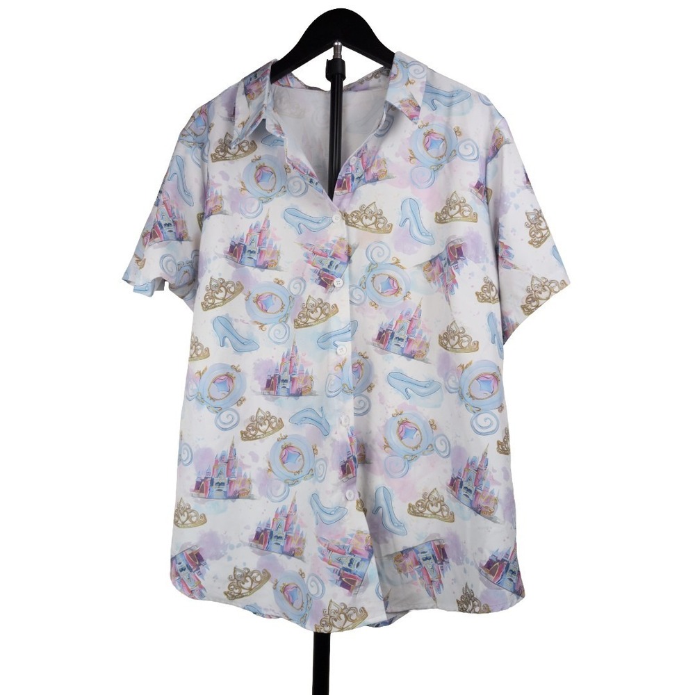 Cinderella Castle Glass‎ Slipper Carriage Button Down Shirt Mens 2XL Watercolor